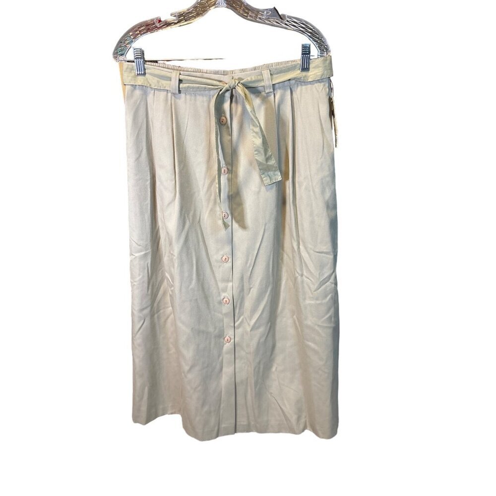Dyanna B NWT Beige Button Front Maxi Skirt With Waist Belt Tie Size 14